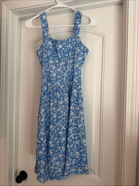 Blue Floral Sundress with White Blossom Print